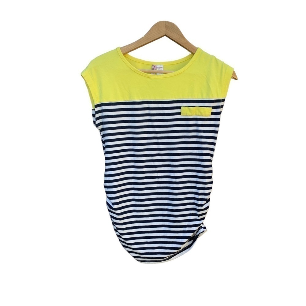 MOM'S the Word maternity blouse size medium, yellow, blue and whit stripes